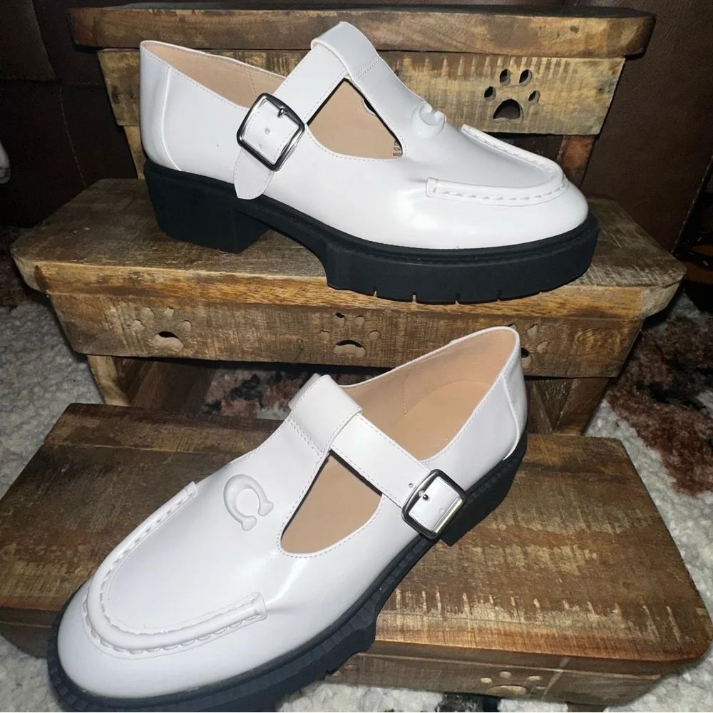 NEW Coach Liv Mary Jane, White Loafer with Black Chunk Platform Sole Sz 8 - Picture 7 of 16